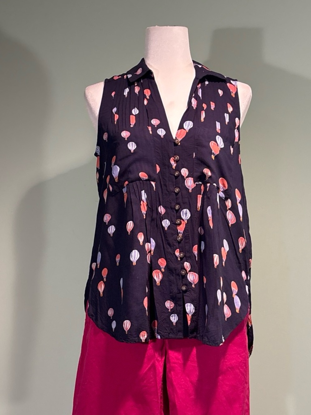 Anthropologie Maeve Sleeveless Blue Balloon-Print Button Front Top size S